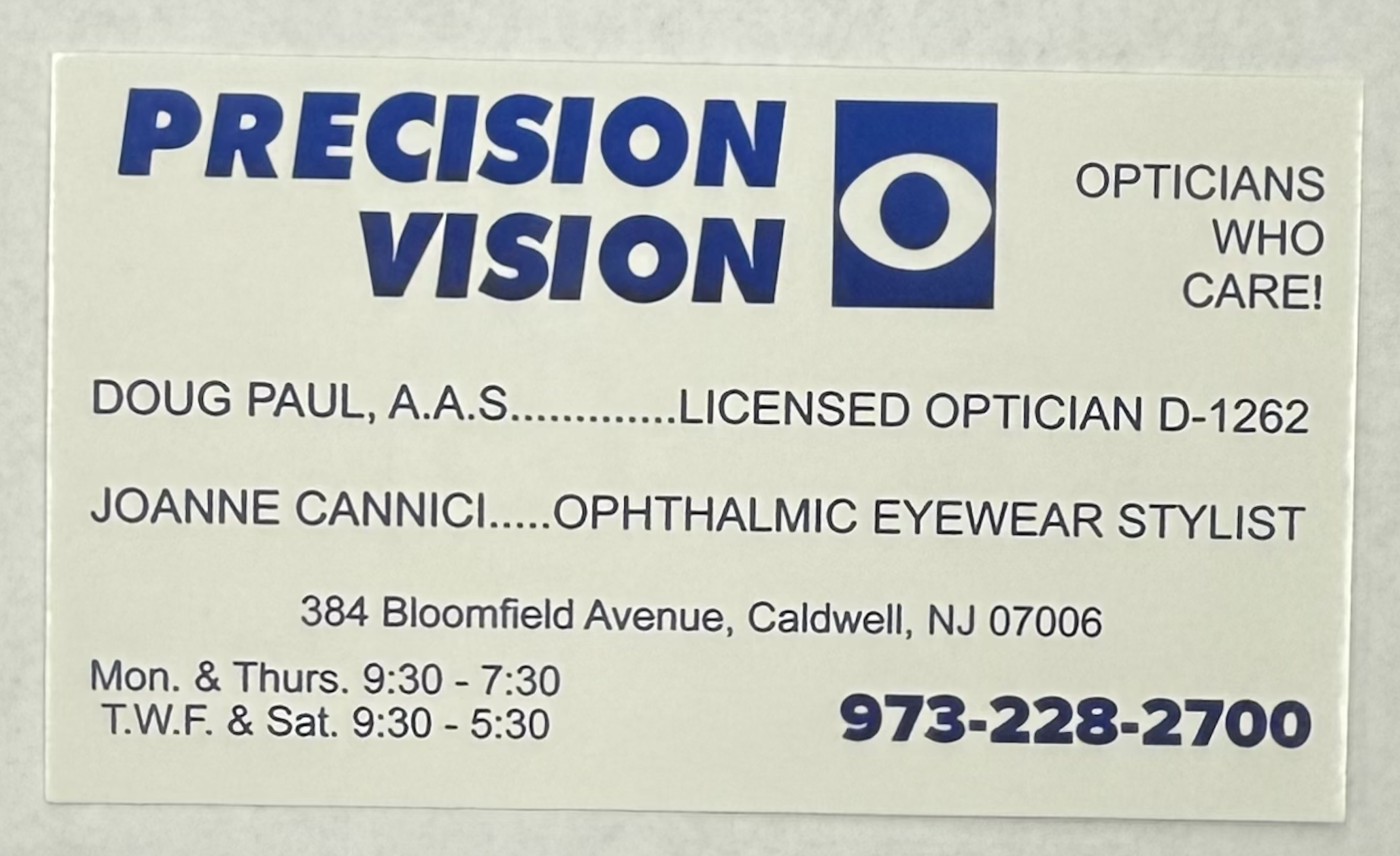Precision Vision NJ Contact Details